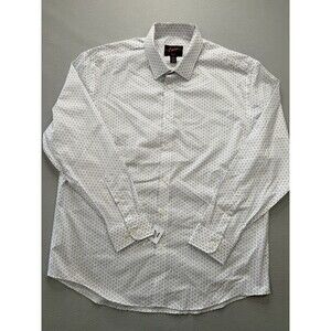 Egara Slim Fit Dress Shirt Mens 17.5 34/35 White Geometric Stretch NWT